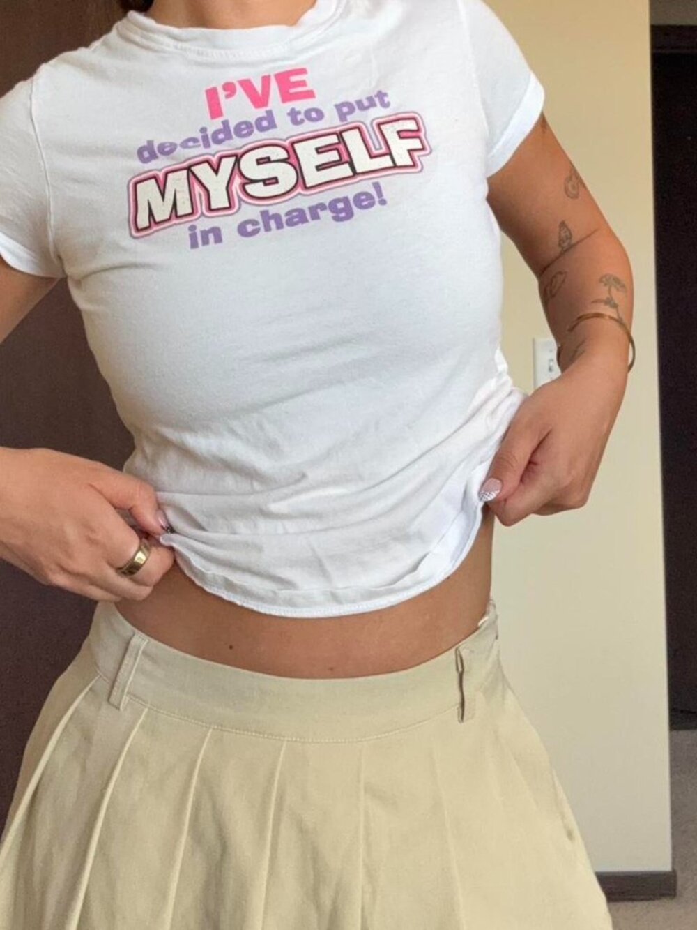 Vintage Y2K Route 66 "I've decided to put myself in charge" graphic baby tee